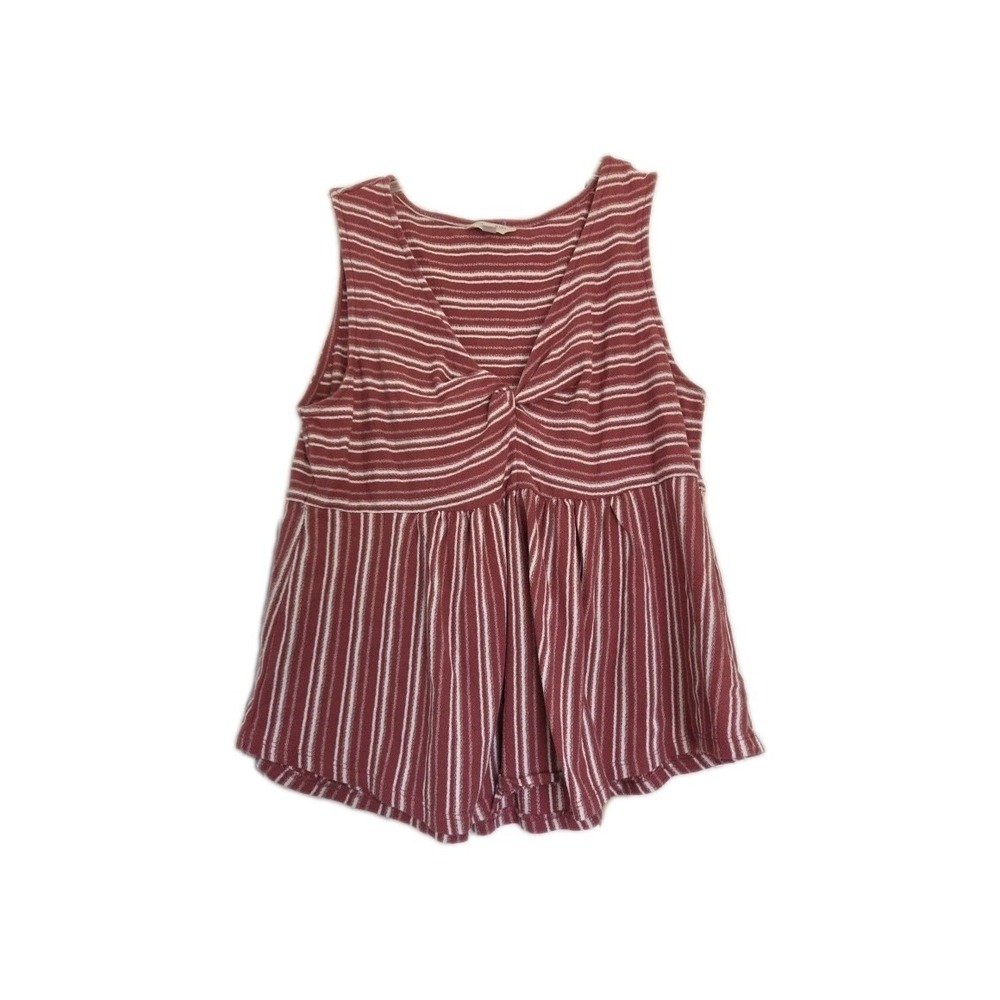 Lucky Brand Mauve and White Twist Front Stripe Tank Top Sz Large Sleeveless
